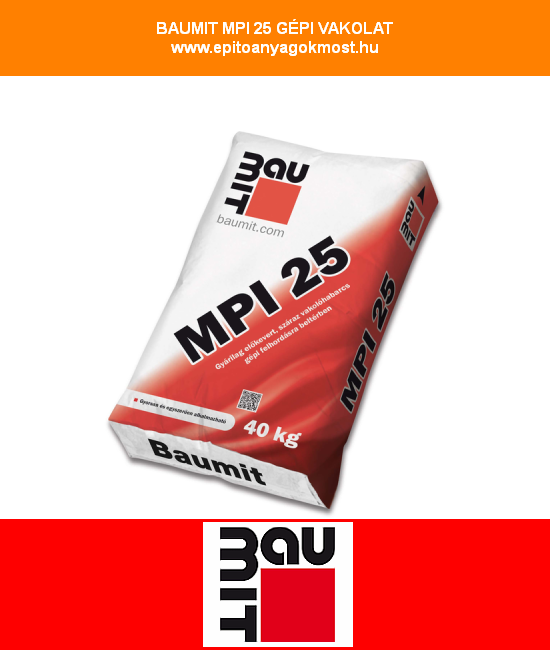 BAUMIT GV25 gépi vakolat 40 kg/zsák, 35 zsák/raklap