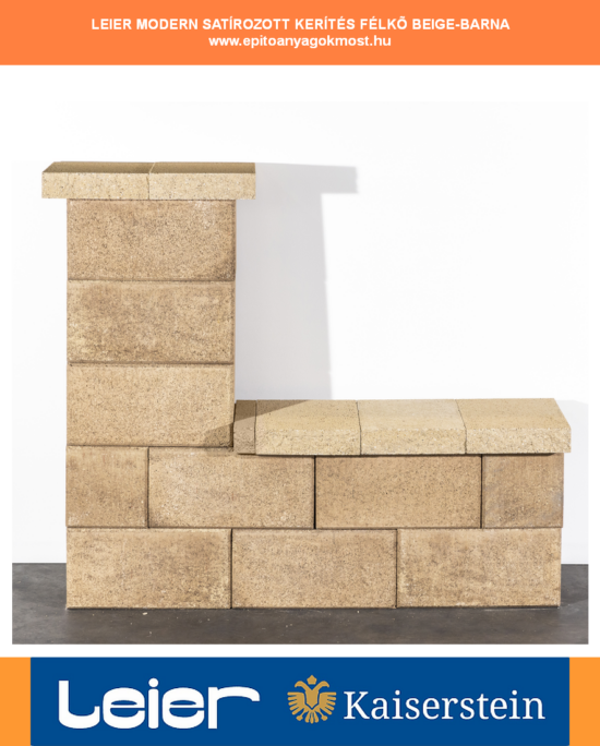 LEIER Modern kerítéskő natúr SATÍROZOTT félkő 20x20x20 cm beige-barna