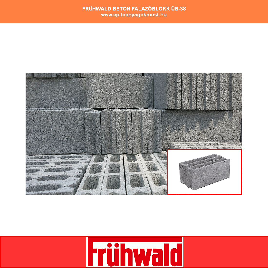 FRÜHWALD beton üreges falazóblokk 38-as 40 db/raklap